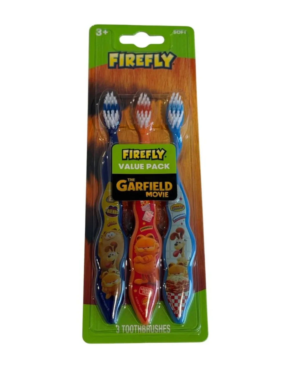 Firefly Garfield Toothbrush 3 Pack Kids Soft Bristle Movie Oral Care New